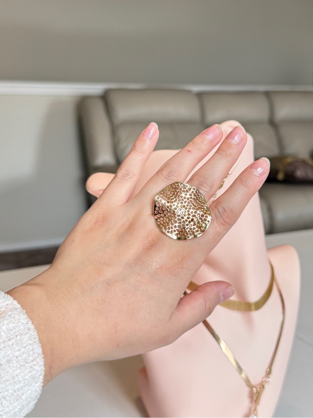 Gold Textured Statement Ring